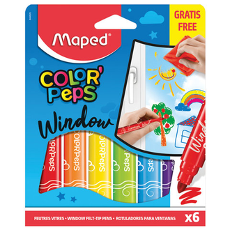 Фломастеры MAPED (Франция) "Color'peps Window" 6 цветов + салфетка, картонная упаковка, европодвес, 844820, 3 набора