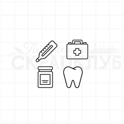 Штамп с набором погодных значков - градусник, солнце, тучи, пасмурно, облачно, снег, дождь