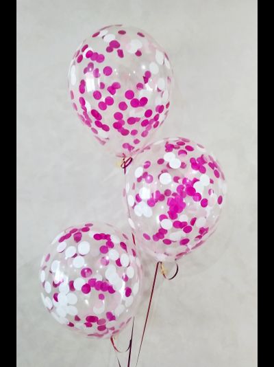 ВОЗДУШНЫЙ ШАР С ГЕЛИЕМ С КОНФЕТТИ "МАЛИНОВЫЙ С БЕЛЫМ" 30СМ