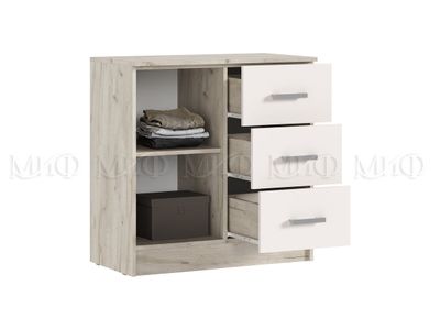 Бася Комод с 3-мя ящиками, дверью Кашемир, дуб крафт серый ш800хв816хг430 мм