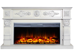 Линейный электрокамин Леонардо белый с серой патиной с очагом Foton 42 LED FX QZ