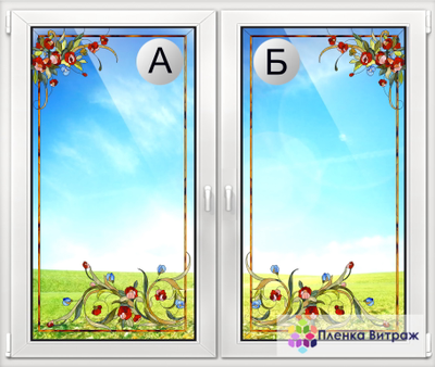 Витражная пленка, витражная пленка самоклеющаяся под заказ,пленочный витраж флора скраснымирозочками