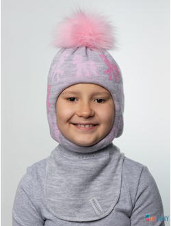 Шапка-шлем 23101-03 с утеплит., хб подклад, серый,розовый 52-54