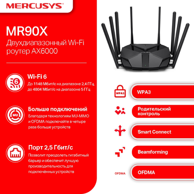 Wi-Fi роутер Mercusys MR90X (AX6000) Черный
