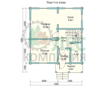 Двухэтажный дом из бруса 7,5x8,2 с террасой