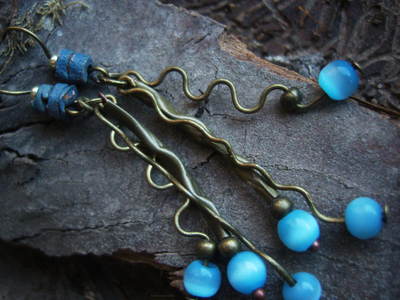 Бохо-серьги с кошачьим глазом "Небесные ручейки"