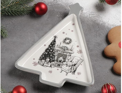 Блюдо Новогоднее "Елка у камина" в подарочной коробке, 21×16×2,5 см