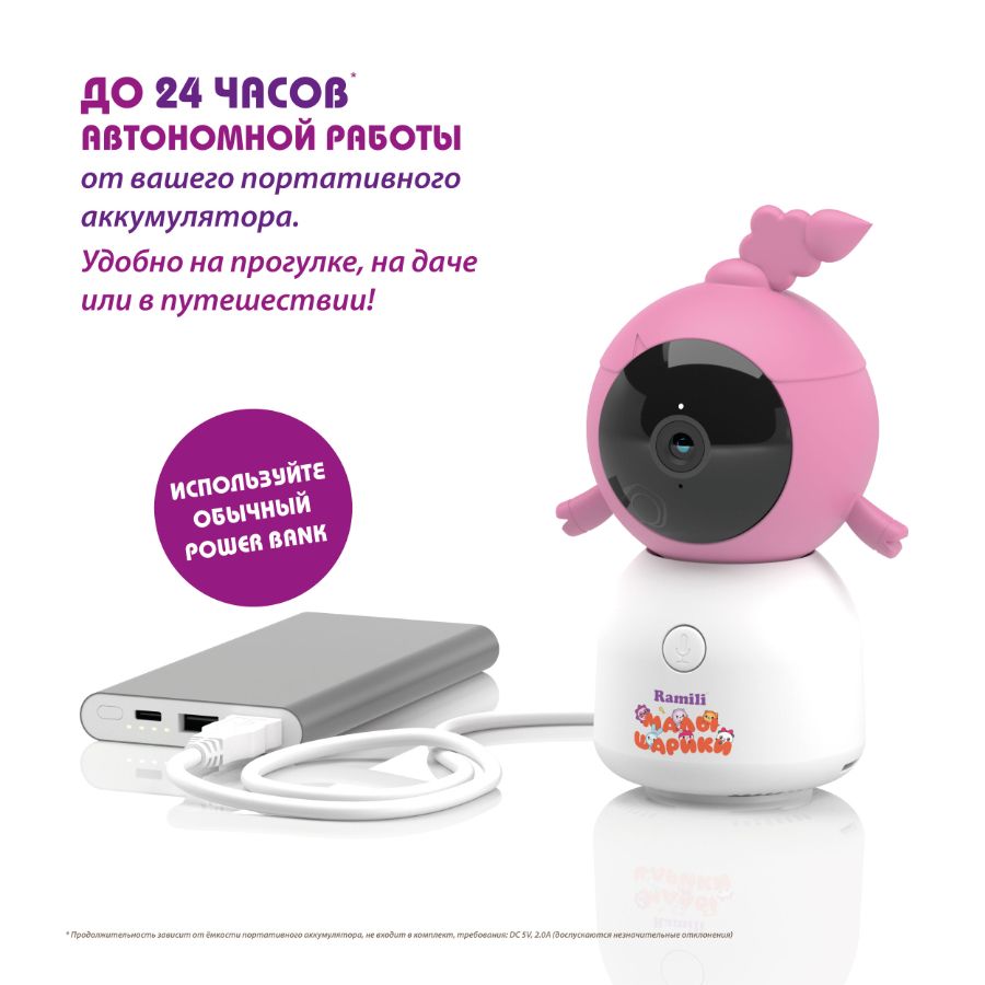 Видеоняня Ramili Baby RV100CNUSHA Нюша, Малышарики, с креплением, Wi-Fi моторизированная видеоняня с
