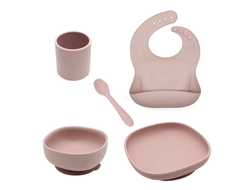 Набор для кормления из пищвого силикона (5 предметов)  ПЫЛЬНАЯ РОЗА