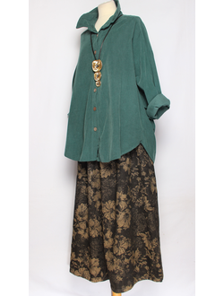 Рубашка Бохо "Вельвет защипы сбоку" малахит до р.54