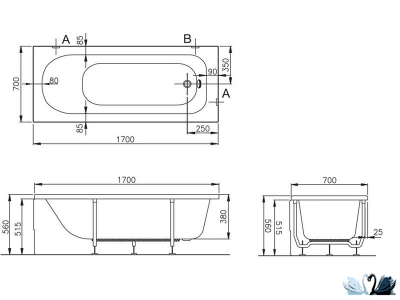 Ванна акриловая Vitra Optimum Neo 170 x 70 см, 64530001000