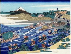 Картина обогреватель, репродукция японской живописи Вид на Фудзи из Каная, на дороге Токайдо