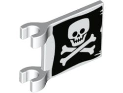 Flag 2 x 2 Square with Flat Skull and Crossbones on Black Background Pattern on Both Sides Jolly Roger, White (2335pb212 / 6317075)