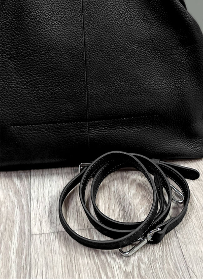 (АРТИКУЛ: 10016/5) СУМКА ЖЕНСКАЯ, СРЕДНЕГО РАЗМЕРА, НАТУРАЛЬНАЯ КОЖА, ЧЕРНАЯ, С ПЛЕЧЕВЫМ РЕМНЕМ
