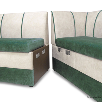 Кухонный Угловой диван "Форум-8" Зеленый/Слоновая кость Правый