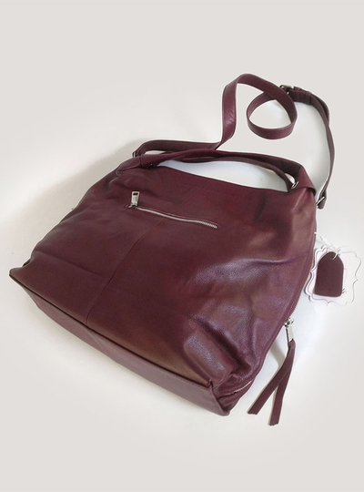 (АРТИКУЛ: 10047/1) СУМКА МЕШОК, БОЛЬШАЯ, НАТУРАЛЬНАЯ КОЖА, БОРДОВАЯ, С ПЛЕЧЕВЫМ РЕМНЕМ