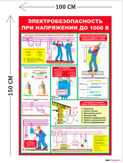 Стенд электробезопасность при напряжении до 1000 В 150х100см (6 плакатов)