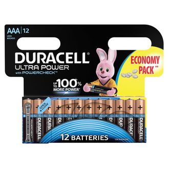 Батарейки DURACELL Ultra Power, AAA (LR03, 24А), алкалиновые, КОМПЛЕКТ 12 шт., в блистере