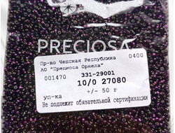 Бисер чешский круглый preciosa 10/0, прозрачный с серебристой серединкой, аметистовый огонек (27080), 50 грамм