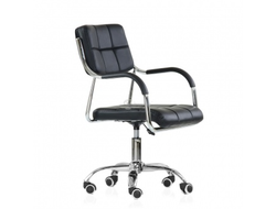 Кресло Barneo K-29 на колесиках, хром, черная кожа купить в Севастополе