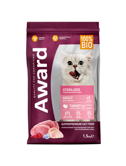 AWARD (Авард) Sterilized, сухой корм для стерилизованных кошек, Индейка, Курица 1.5 кг