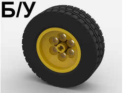 ! Б/У - Wheel 43.2mm D. x 18mm - Extended Axle Stem with Black Tire 62.4 x 20 S 32020 / 32019, Yellow (32020c01) - Б/У