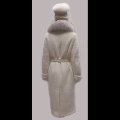 Белое пушистое пальто с меховым воротником белого цвета Арти Мода 19806