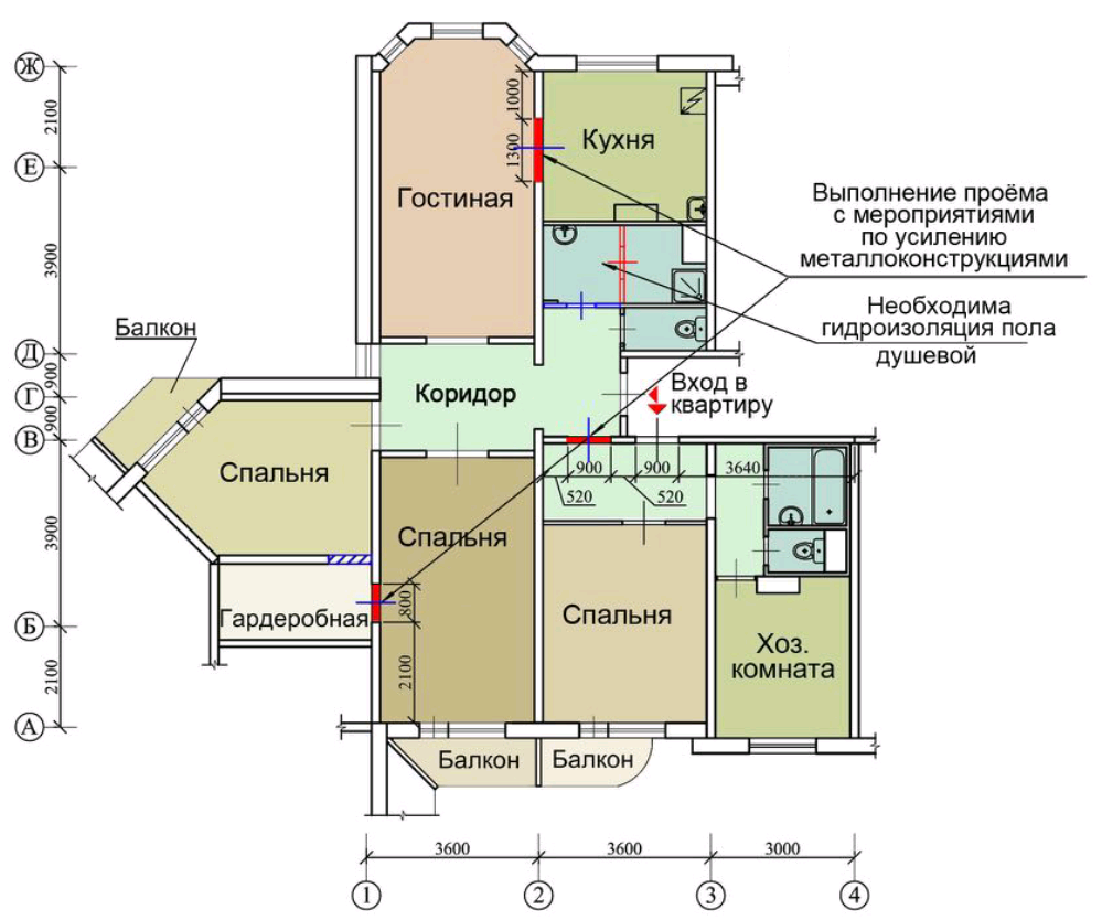 План квартиры П-3м после перепланировки 