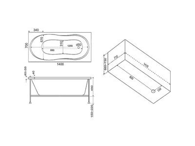 Акриловая Ванна Bas Тесса 140х70 с ножками