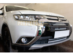 Защита радиатора Mitsubishi Outlander III 2015-2018 (4 части) chrome с парктроником