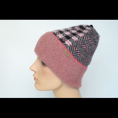 Женская шапка в клетку и зигзагом с отворотом Vizio Италия 8076 CRYO розовая фото