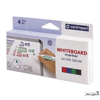 Маркеры стираемые для белой доски НАБОР 4 ЦВЕТА CENTROPEN "Dry-Wipe", 2,5 мм