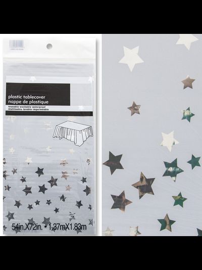 Скатерть п/э "Звезды Серебро" Металлик 137*183см