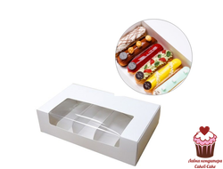 Коробка для эклеров и эскимо с окном белая, 5 ячеек, 25х15х6,5 см