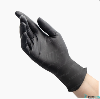 BENOVY Nitrile Chlorinated, перчатки нитриловые, черные, M, 50 пар в упаковке