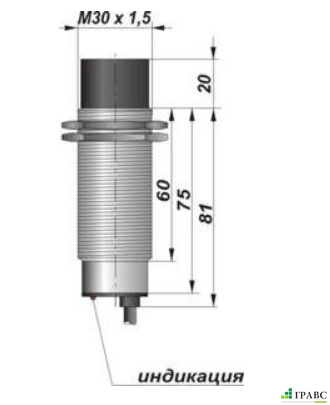 Индуктивный датчик цилиндрический с резьбой И27-NO-DC (М30х1,5)