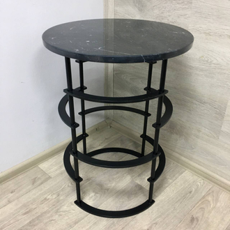 Журнальный столик из мрамора Negro Marquina (450х450х600 мм, цвет подстолья черный)