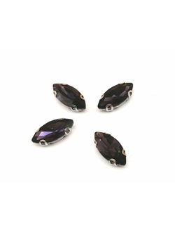 Стразы стеклянные пришивные в цапах, 7*15 мм цвет темно сиреневый