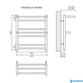 Полотенцесушитель электрический Lemark Pramen LM33607E П7 500x600, левый/правый