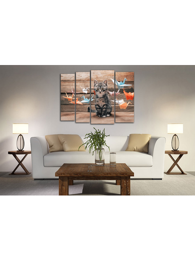 Модульная картина "Грустный котик и оригами"