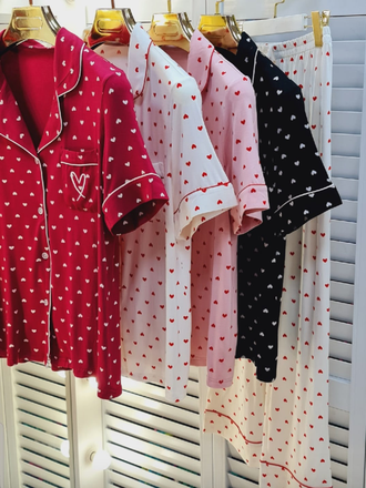 Пижама Виктория Сикрет хлопок рисунок сердечки цвет розовый