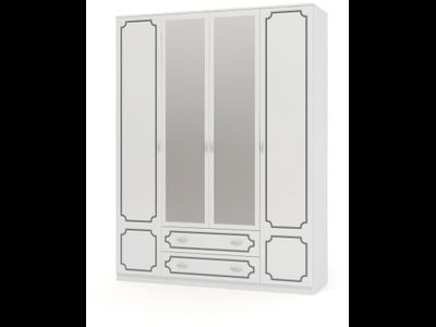 Шкаф 4-х дверный "Белый жемчуг" с зеркалами ШР 4 (Браво мебель)