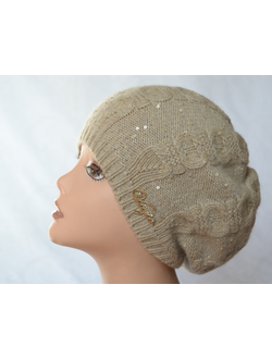 Бежевый однослойный берет с пайетками Vizio Италия 102