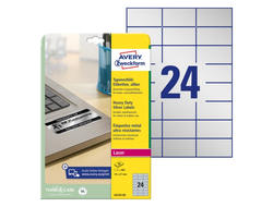 Этикетки А4 всепогодные Avery Zweckform, серебристый полиэстер, 70x37мм, 24шт/л, L6133-20