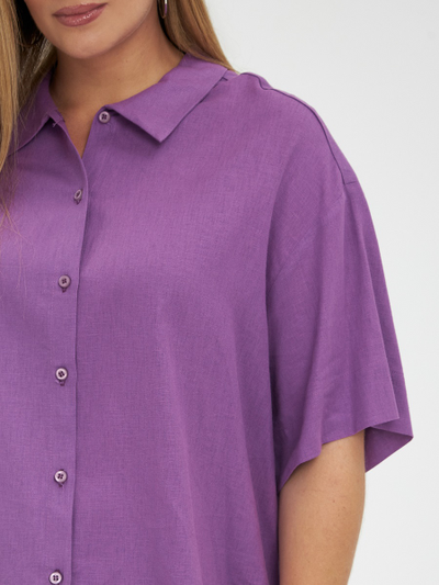 Летняя рубашка с коротким рукавом из льна с отложным воротником