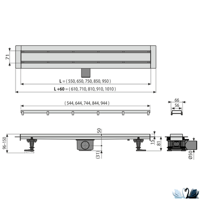 Душевой лоток Alcadrain APZ13-DOUBLE9-750 Fit and Go в комплекте с решеткой