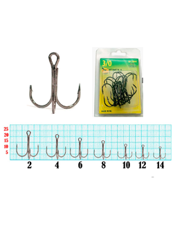 Крючок ТРОЙНИК Китай, №4, покрытие BN (уп. 10 шт.) арт. 8003