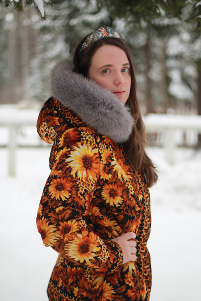 Куртка из павлопосадского платка Солнце