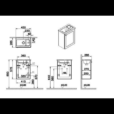 Модуль с квадратной раковиной, Vitra Root Classic, 45 см, с дверцей, матовый белый, правосторонний, 68610