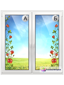 Витражная пленка, витражная пленка самоклеющаяся под заказ,пленочный витраж флора алыми розами